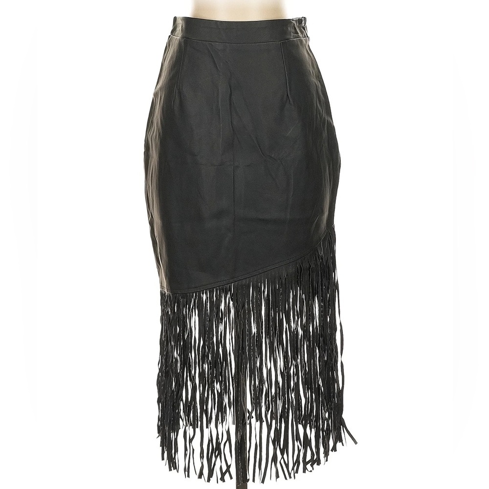 Into Faux Leather skirt lack Fringe Skirt